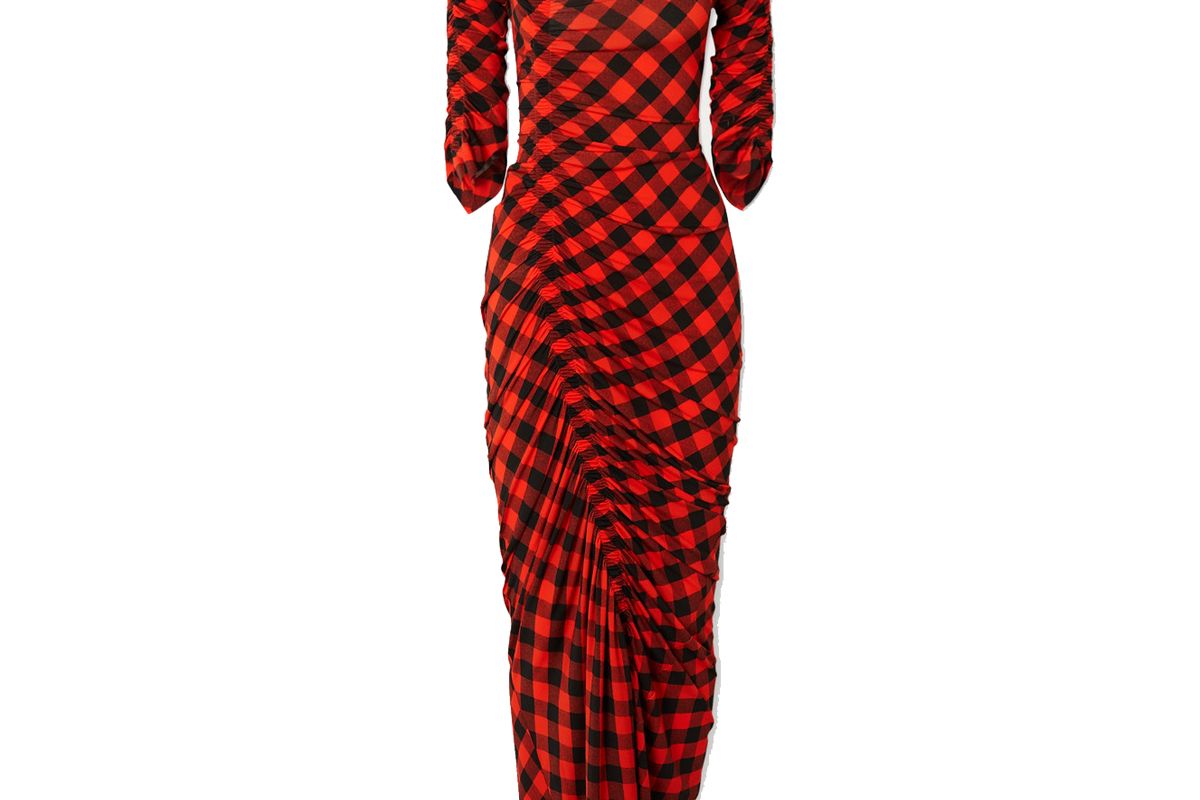 preen by thornton bregazzi asymmetric ruched gingham stretch crepe dress