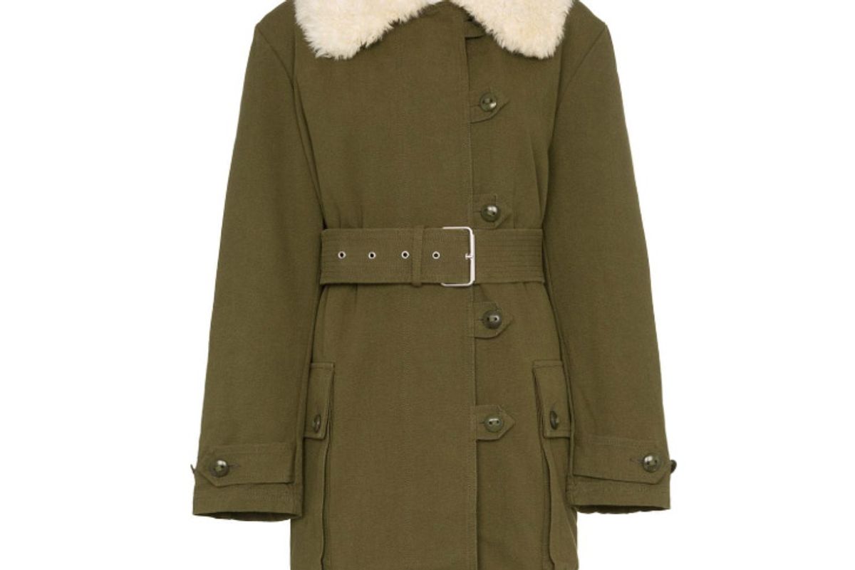 proenza schouler faux fur collar belted military coat