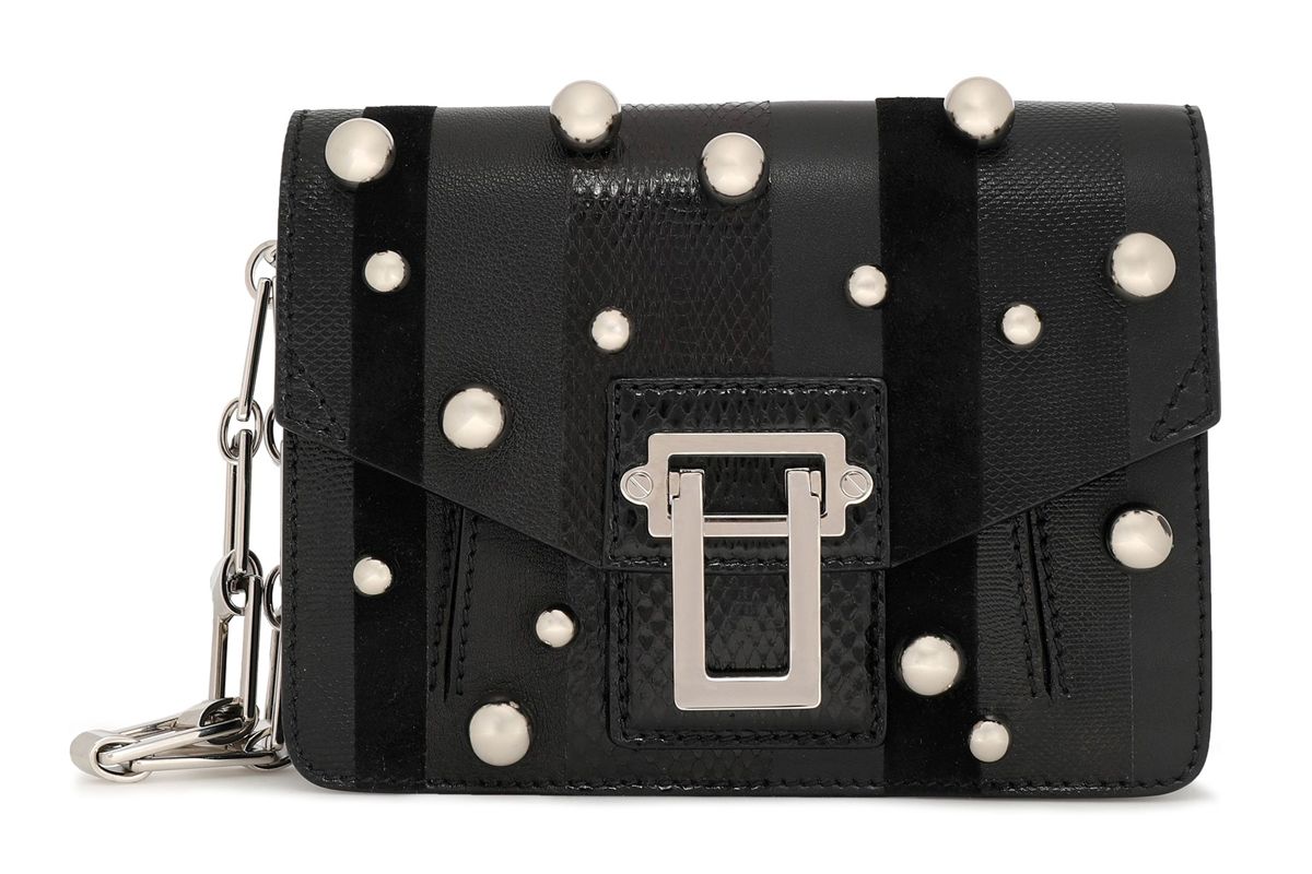 proenza schouler faux pearl embellished paneled karung ayers and leather clutch