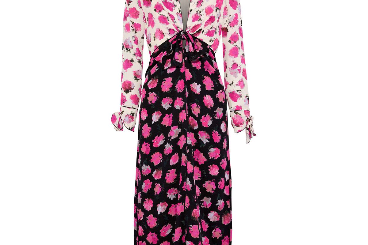 proenza schouler knotted two tone floral print silk midi dress