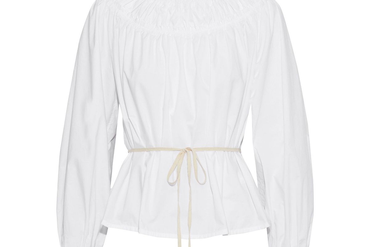 proenza shouler ruffle trimmed shirred cotton poplin blouse