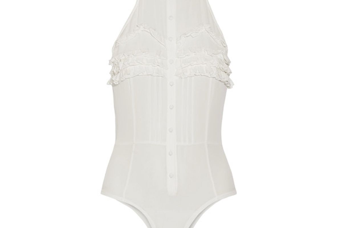 Fleur Du Mal ruffled silk-crepe and jersey bodysuit