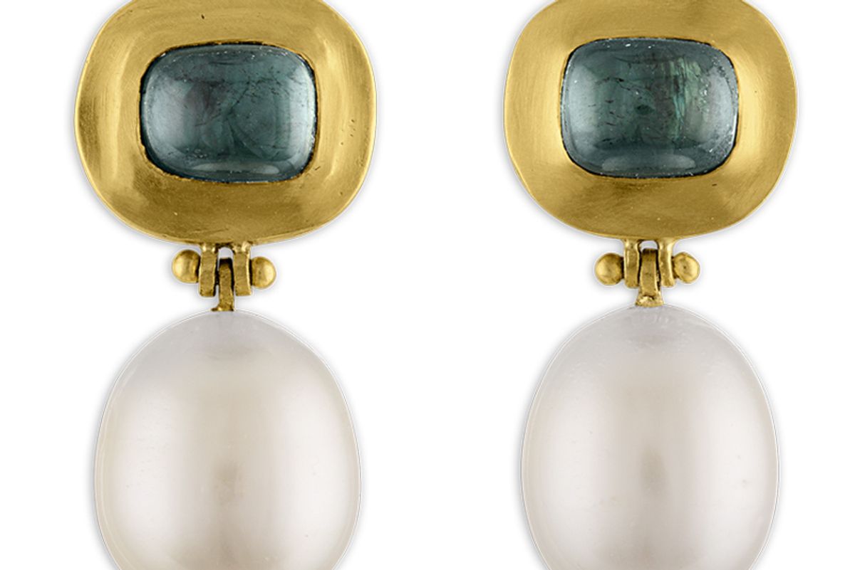 prounis jewelry green tourmaline and pearl hinge earrings