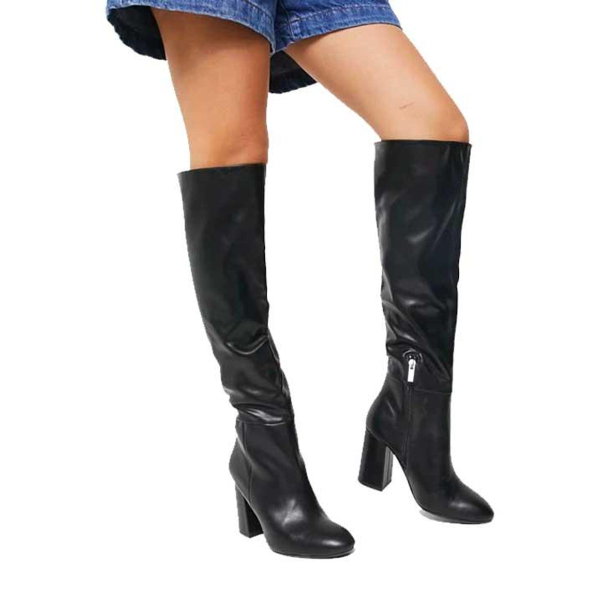 pull and bear high leg faux leather boots