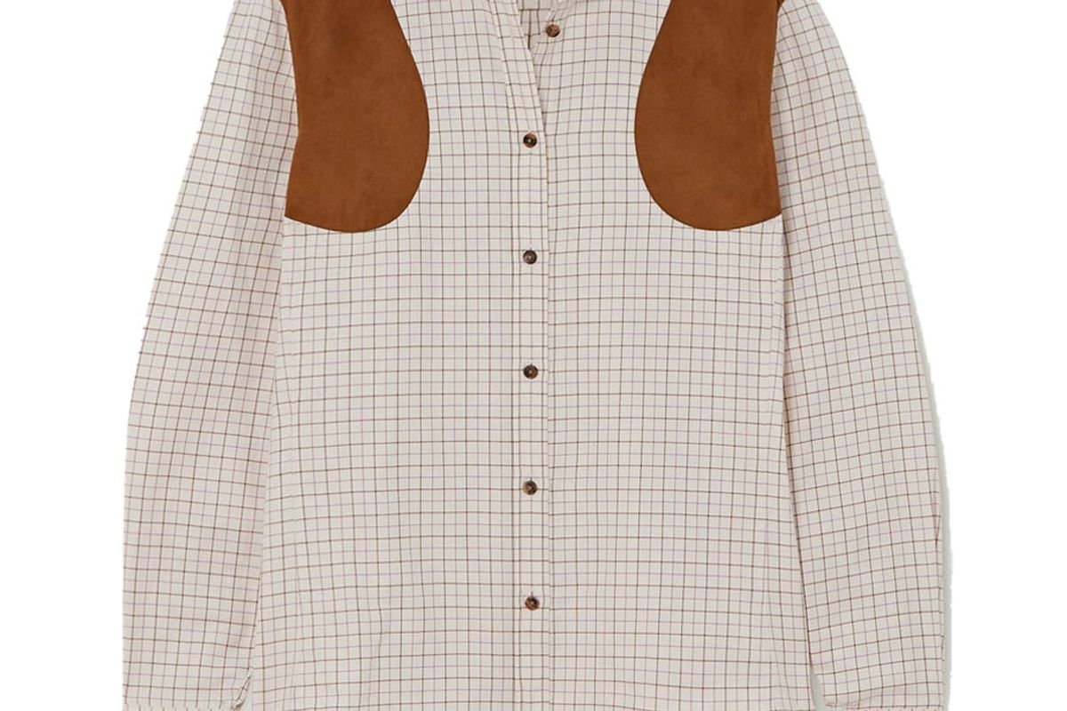 purdey faux suede trimmed checked cotton twill shirt