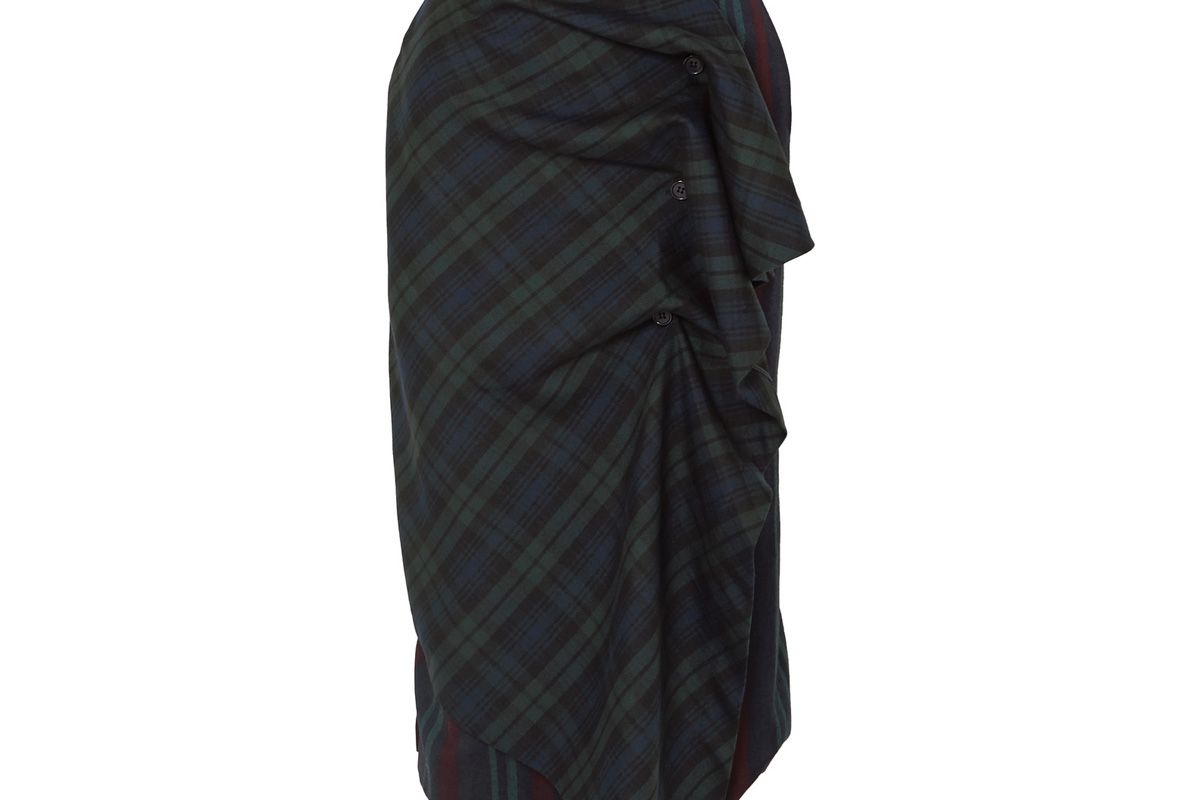pushbutton ruffled paneled tartan and striped wool blend skirt
