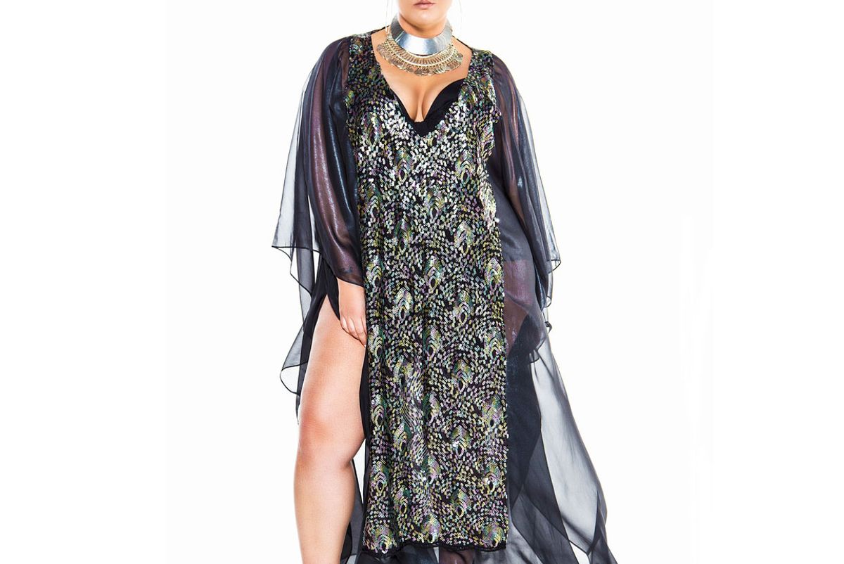 Black Sequin Embellished Maxi Kaftan With Back Detail