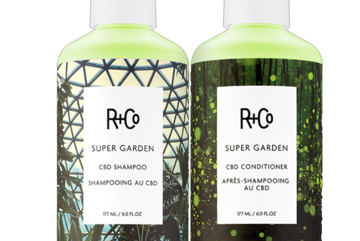 r and co super garden cbd shampoo and conditioner set