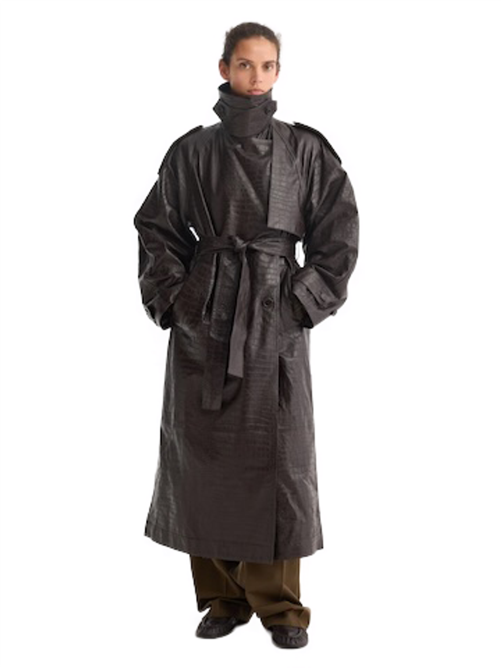 R\u00f3he Leather Croco Trench Coat