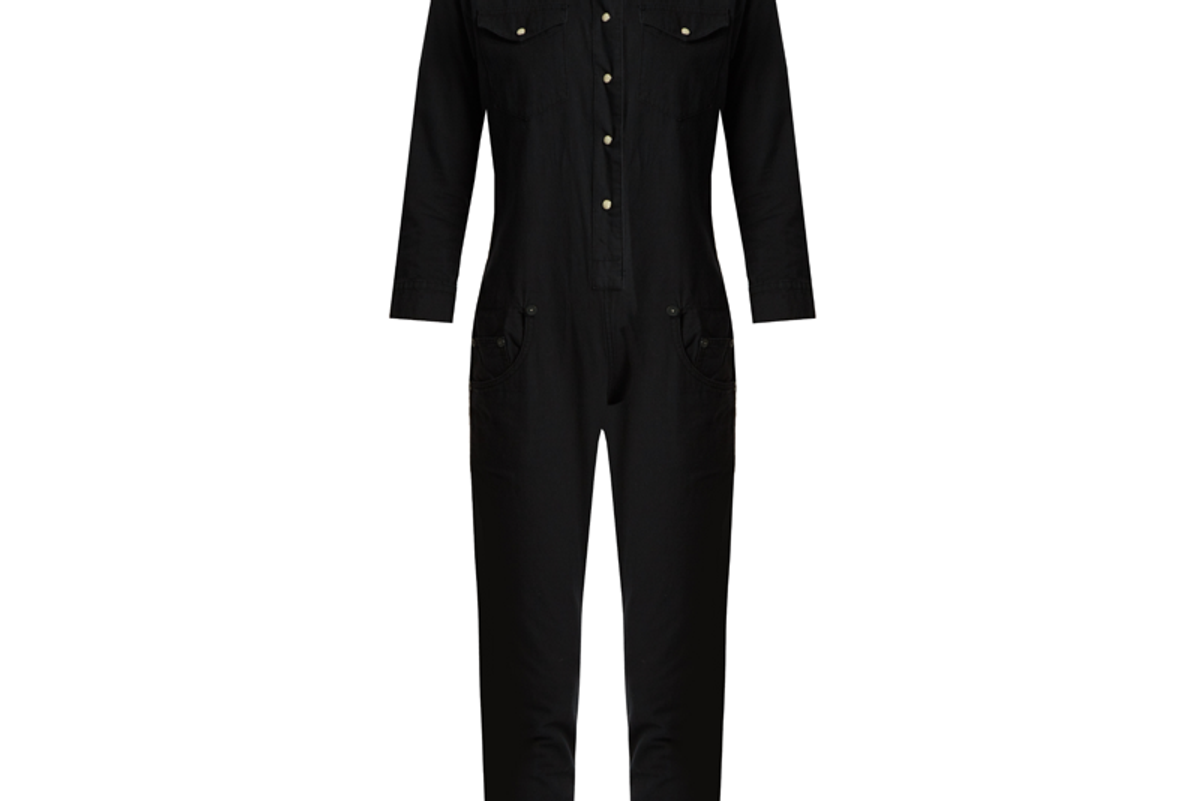 Cowboy Point-Collar Slim-Leg Cotton Jumpsuit