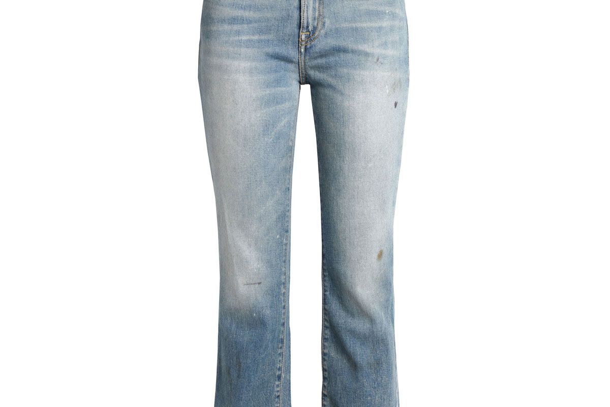 r13 shiloh cropped distressed mid rise bootcut jeans