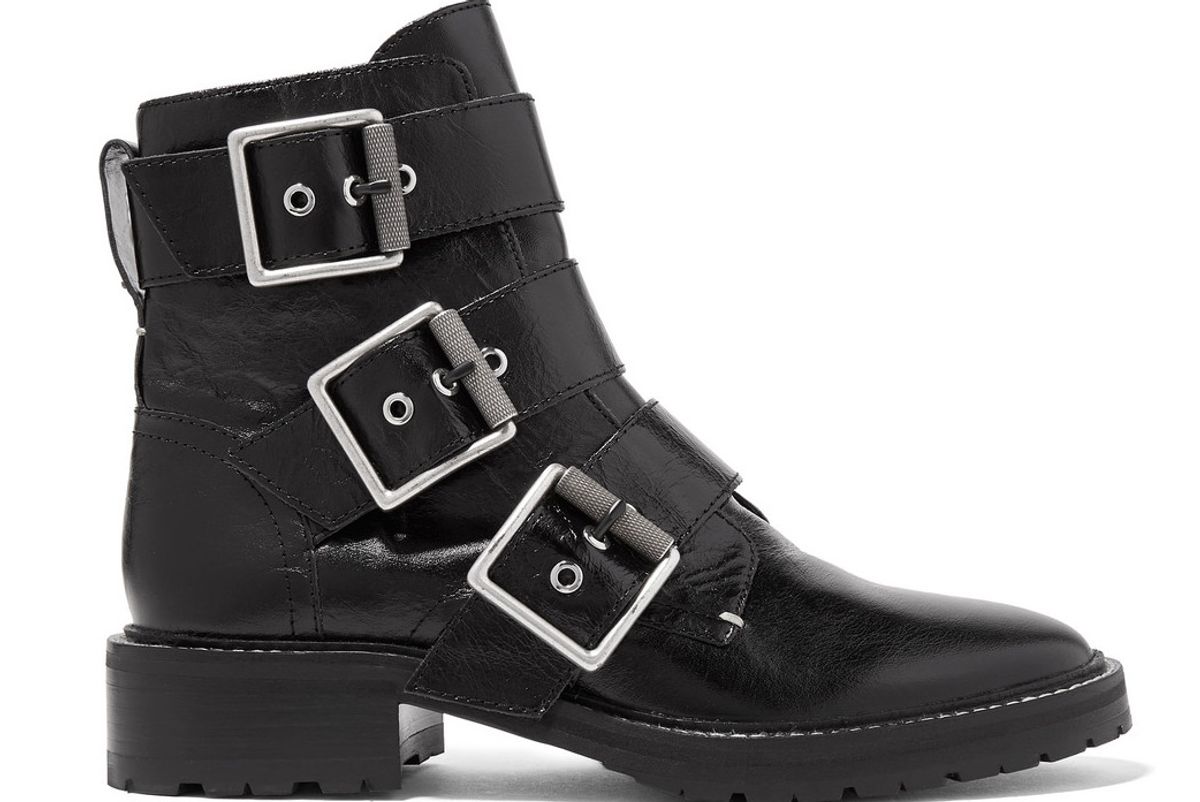 rag and bone cannon buckled glossed leather ankle boots