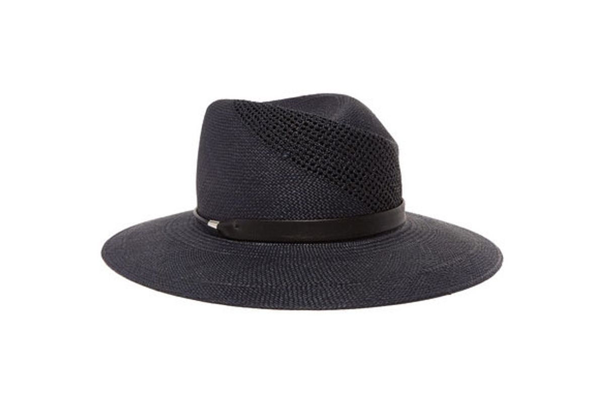 rag and bone zoe leather trimmed straw fedora