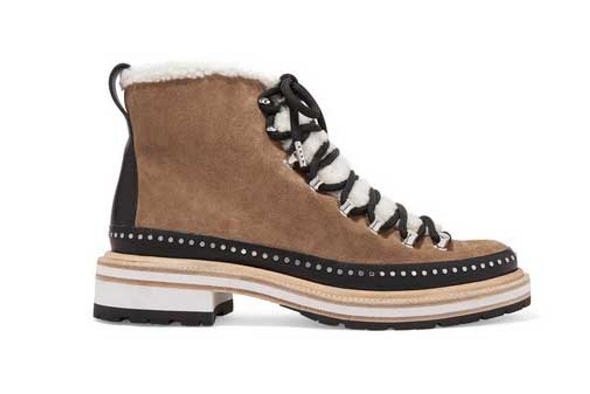 rag bone compass studded leather and shearling trimmed suede ankle boots