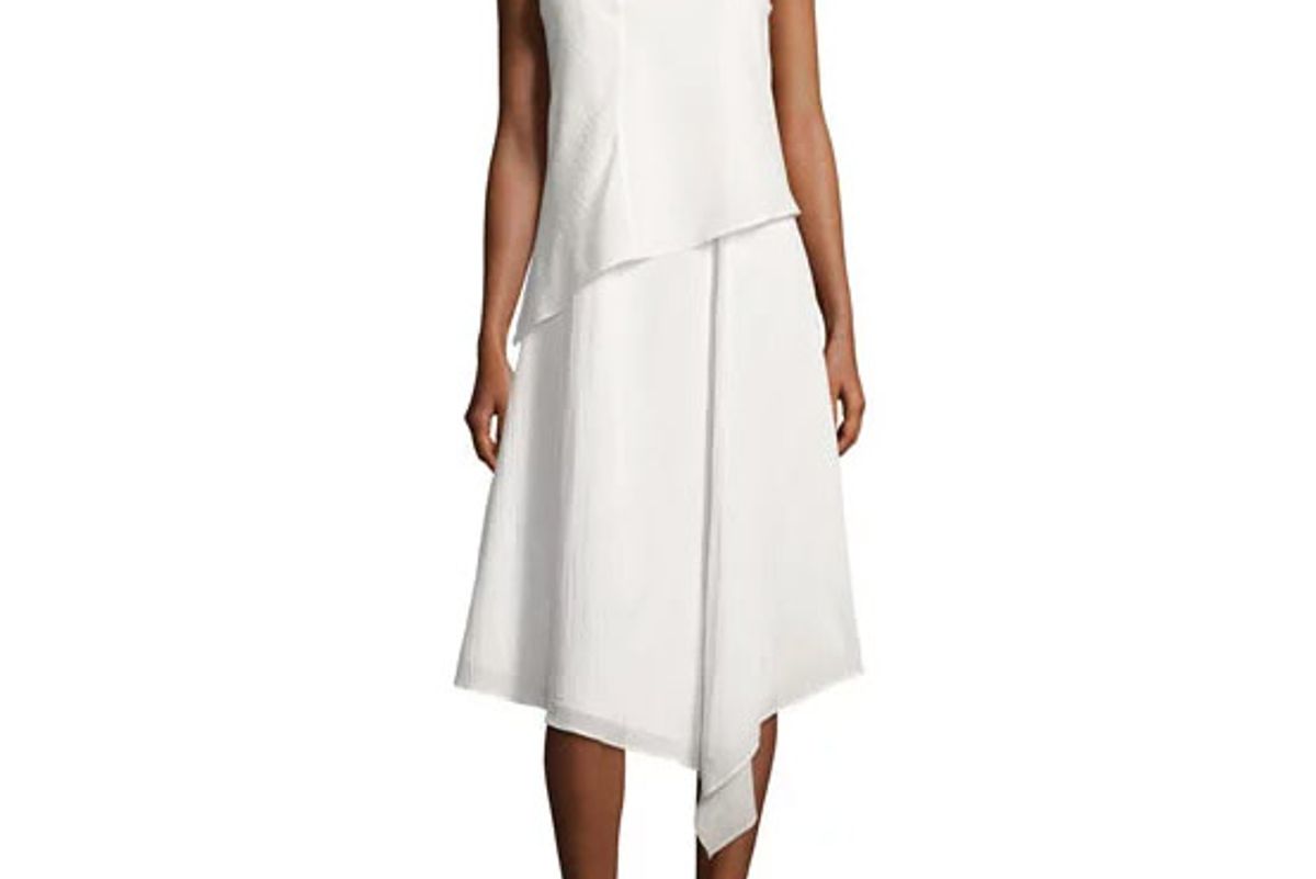 Fernay Paneled Sleeveless Handkerchief-Hem Midi Dress