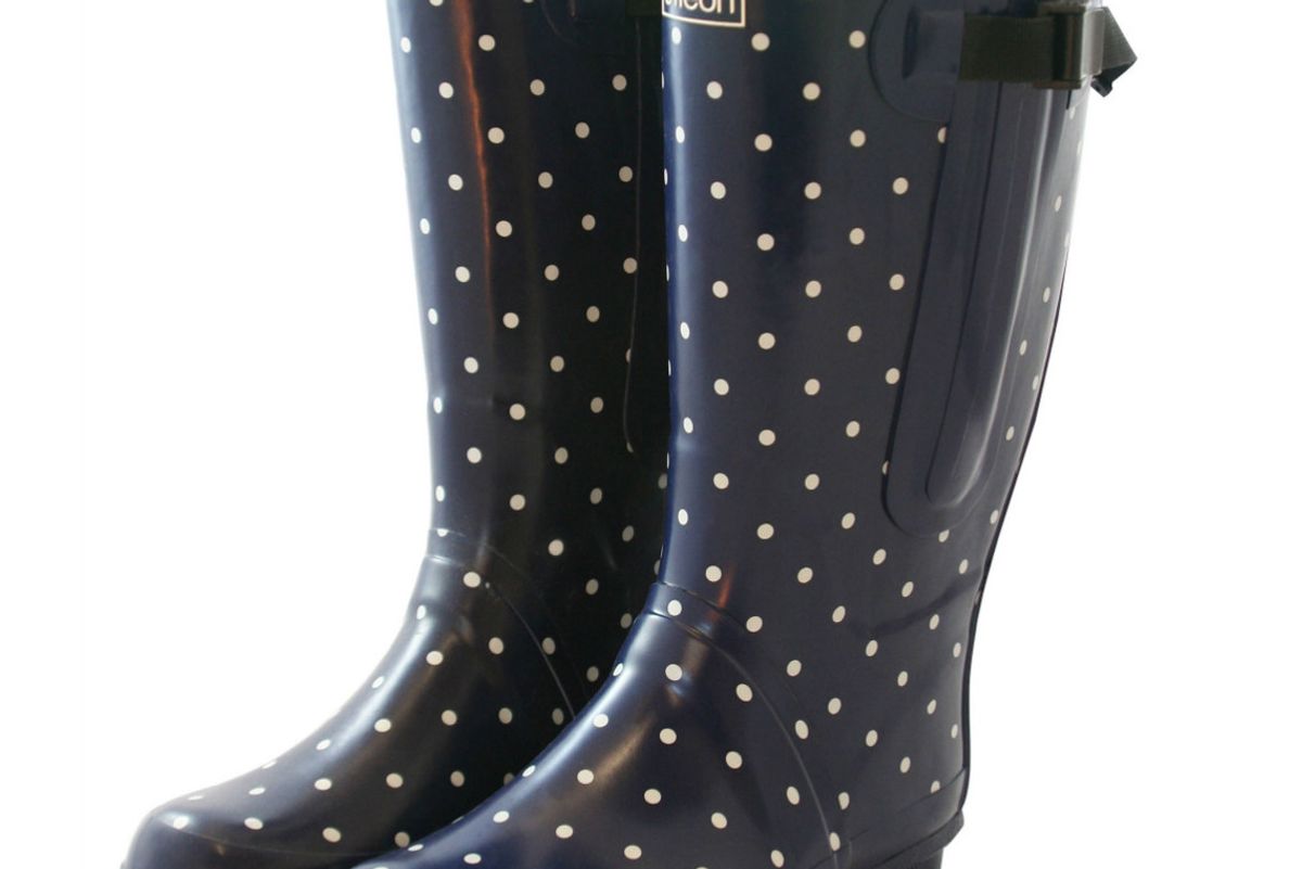 Extra Wide Fit Navy Blue with White Spots Wellies