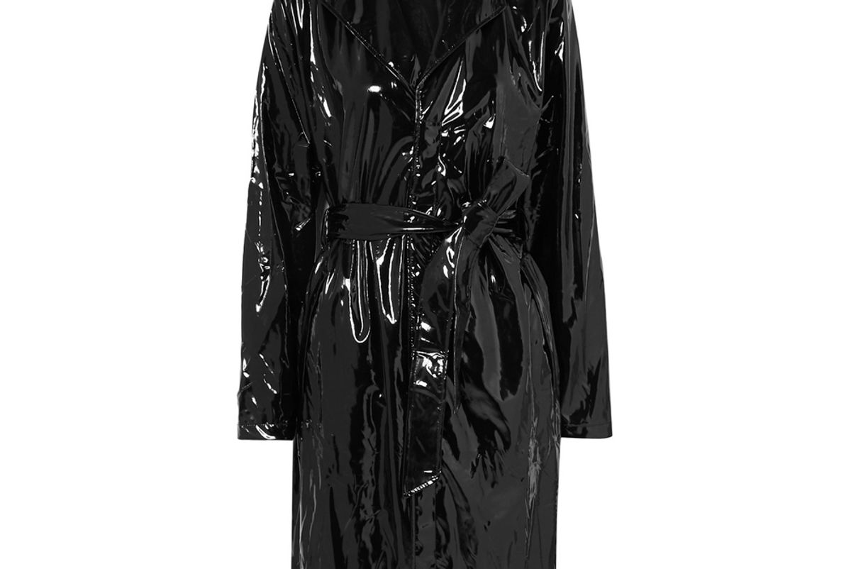 rains glossed pu trench coat