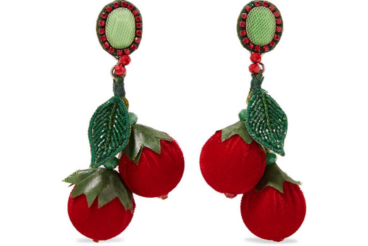 ranjana khan la cerise silver tone leather velvet silk bead and crystal earrings