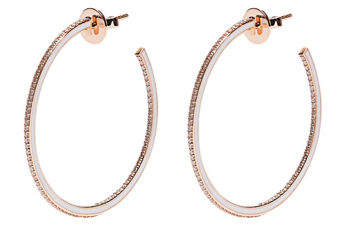 Skinny Deco Diamond, Enamel & Pink-Gold Earrings
