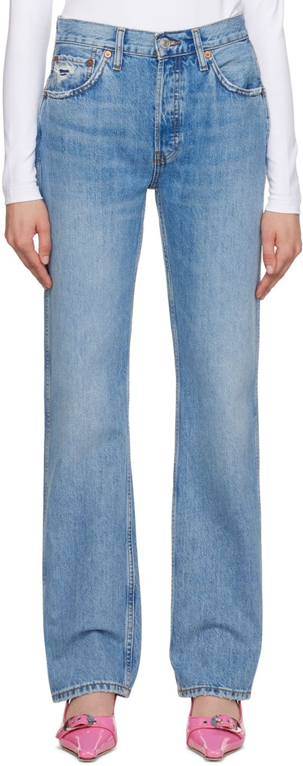 Re/Done Blue High Rise Loose Jeans