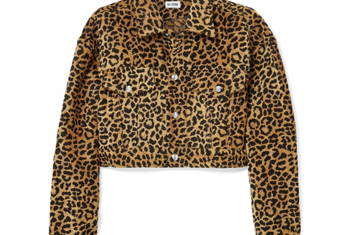 re done cropped leopard print velvet jacket