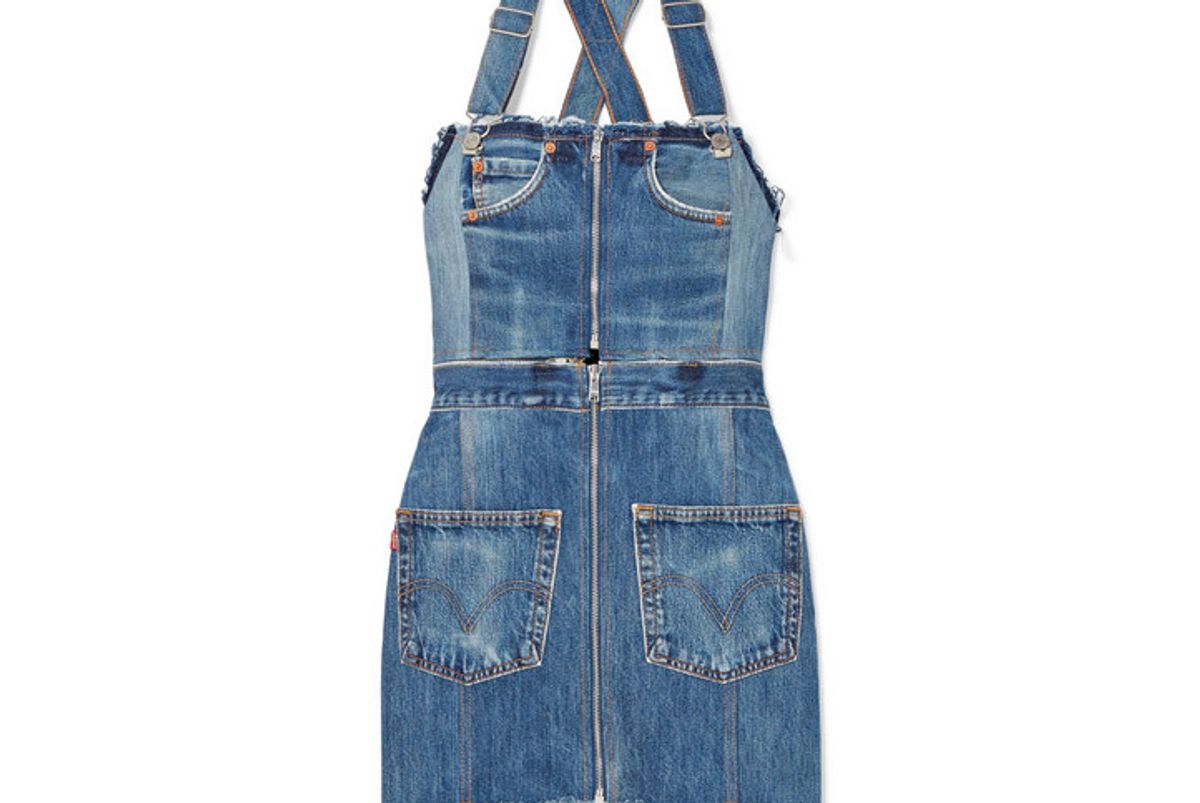 re/done levis two tone distressed denim mini dress