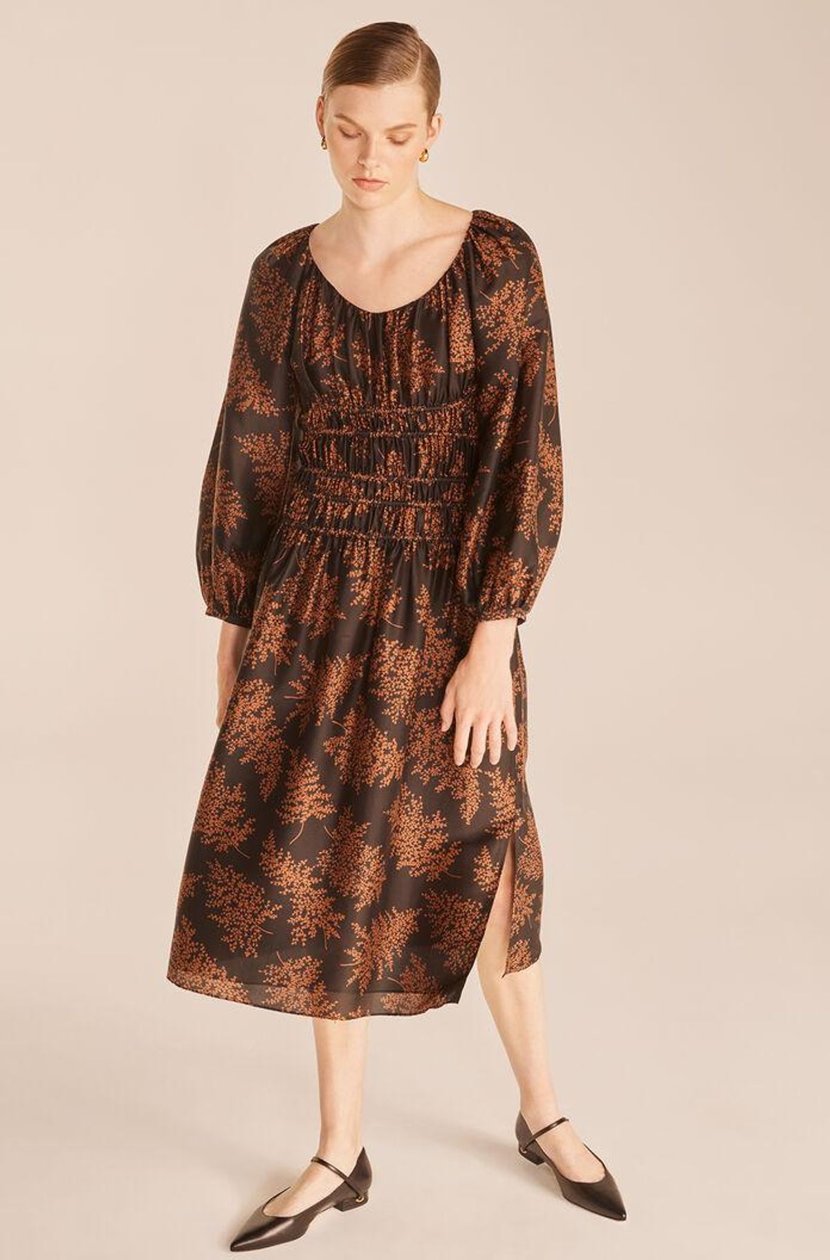 rebecca taylor arden fern smocked blouson sleeve dress