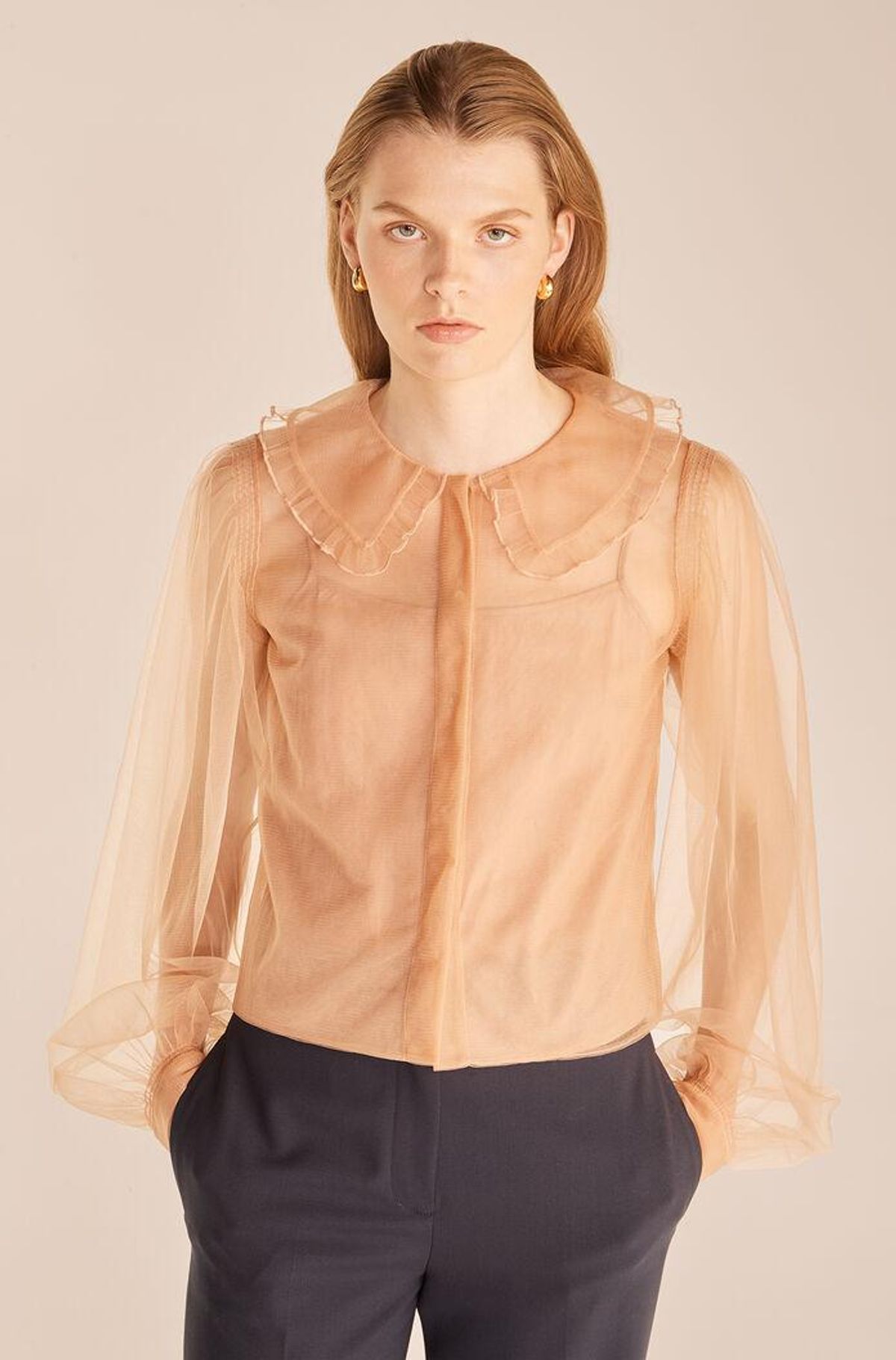 rebecca taylor tulle ruffle front blouse