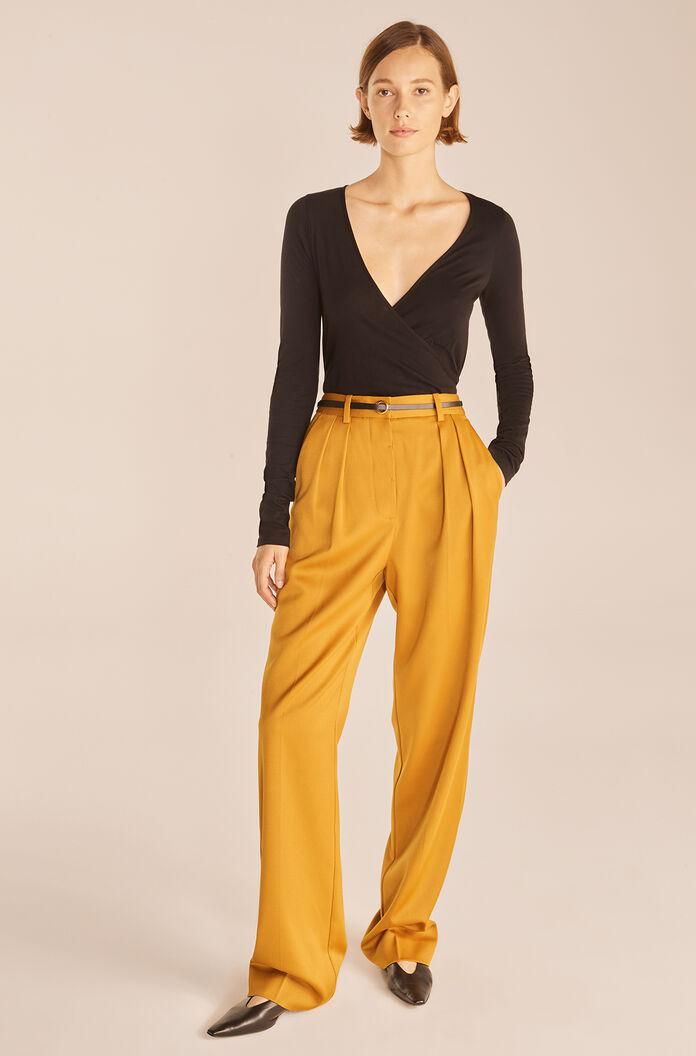 rebecca taylor wool satin pleated trousers