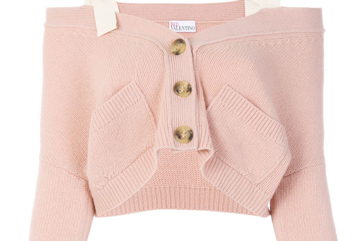 red valentino off the shoulder button cardigan