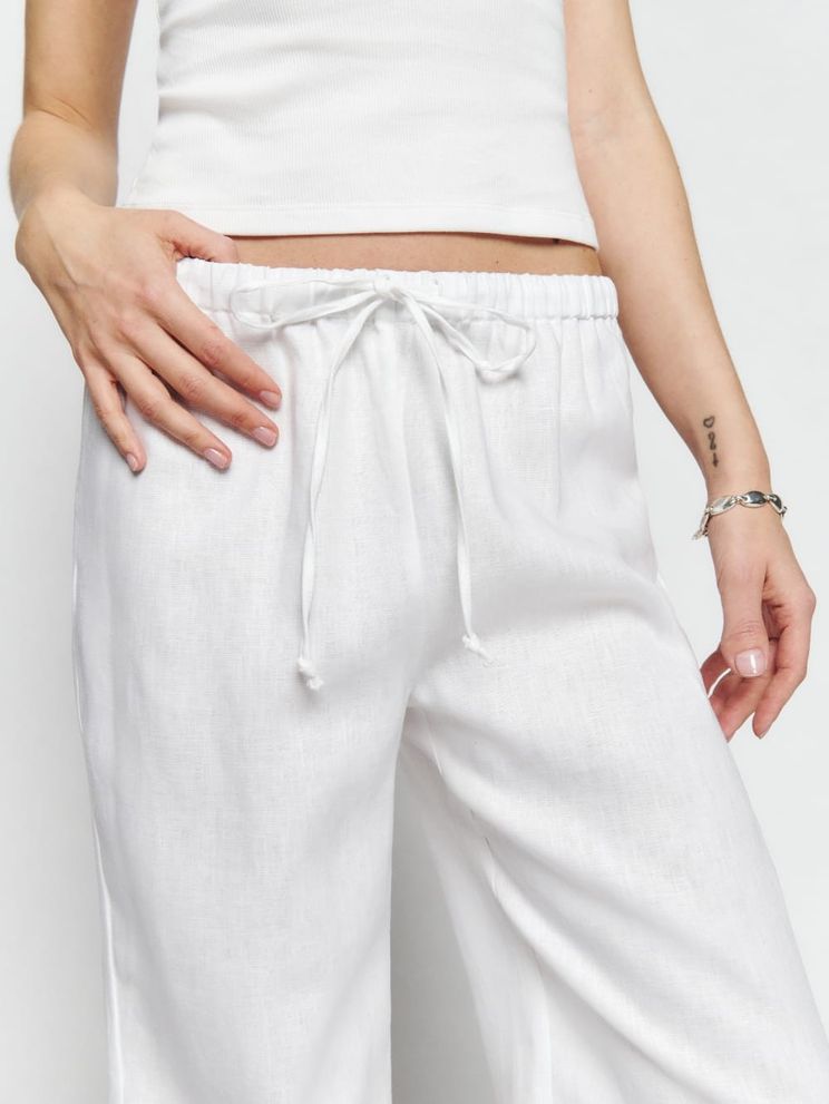 Drawstring Linen Pants Womens White