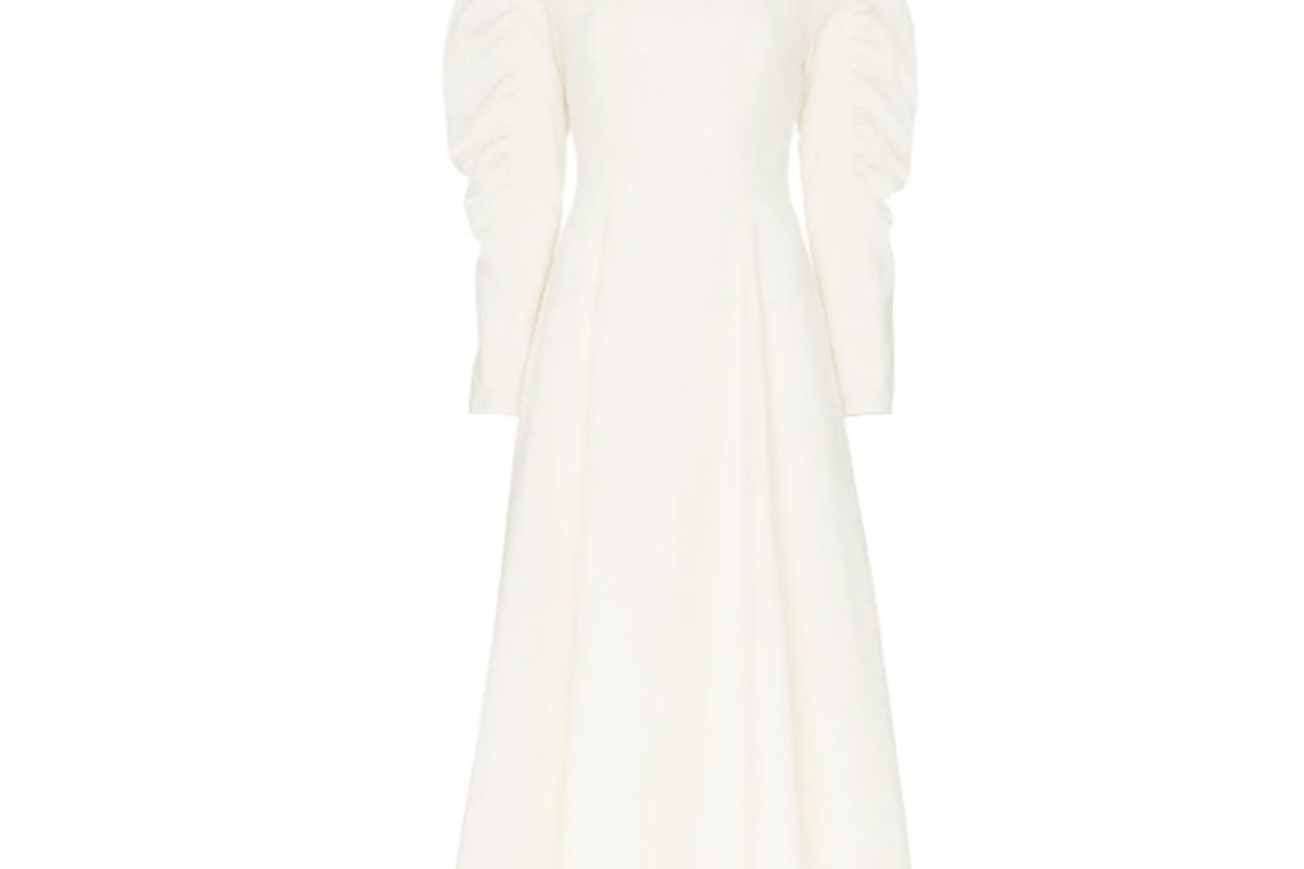 rejina pyo draped sleeve flared crepe dress