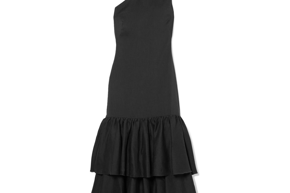 rejina pyo lizzie asymmetric tiered woven midi dress