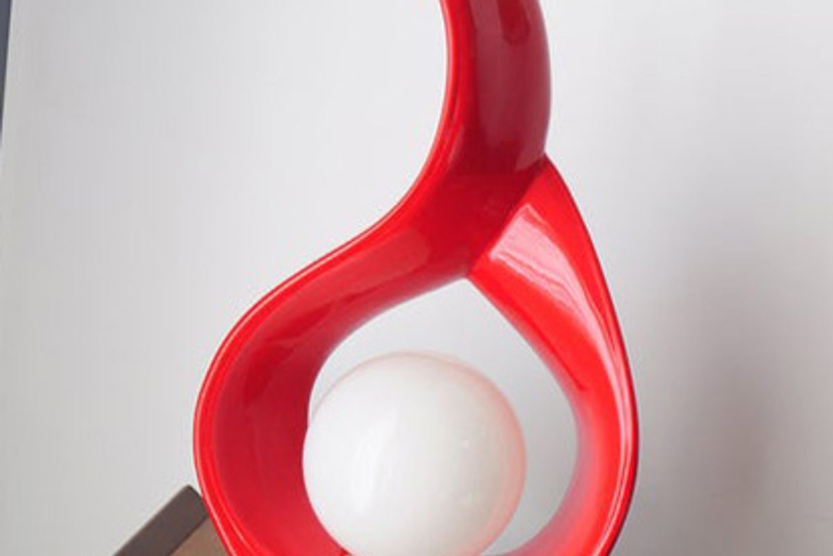 retrodromme red vintage swirl wave table lamp signed lb 1990 ceramic