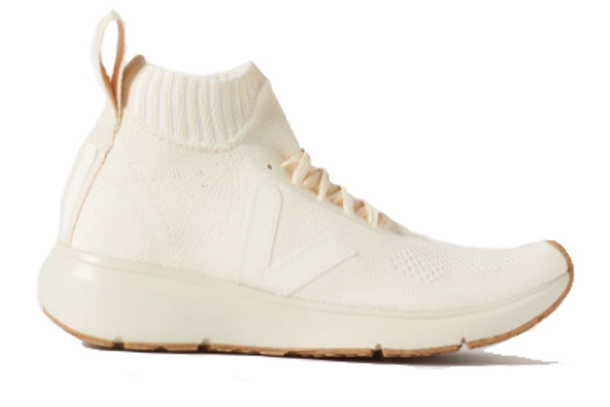 rick owens x veja rubber trimmed v knit hig top sneakers