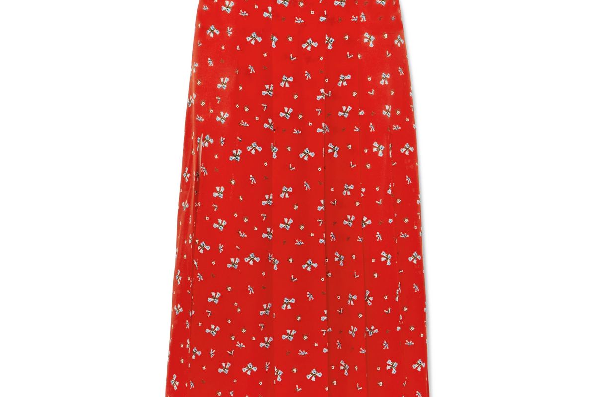 rixo london georgia pleated floral print silk crepe de chine midi skirt