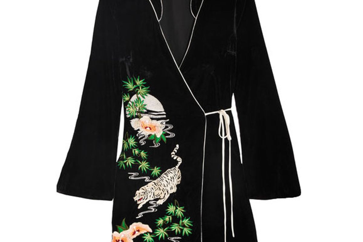 Iris Embroidered Velvet Wrap Dress