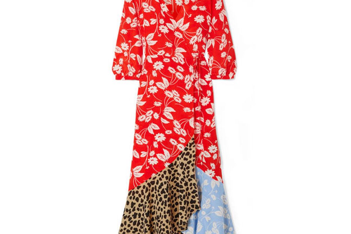 rixo london noleen paneled printed silk-crepe wrap dress