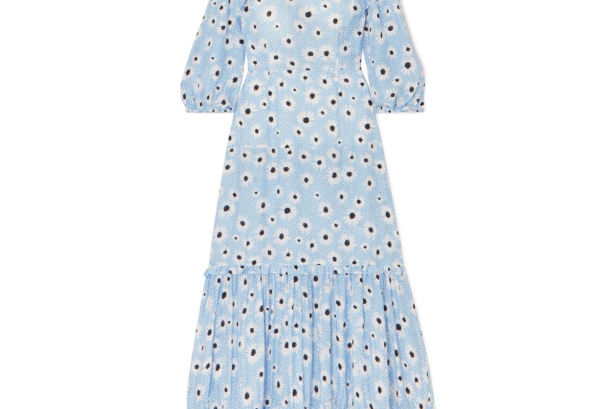 rixo monet ruffled floral print cotton and silk blend dress