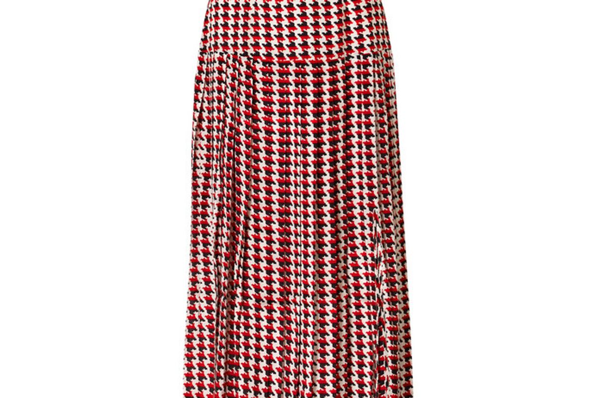 rixo tina pleated houndstooth silk crepe de chine midi skirt