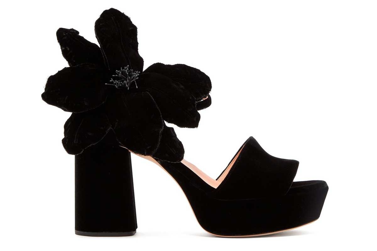 rochas abigail flower appliqué platform velvet sandals