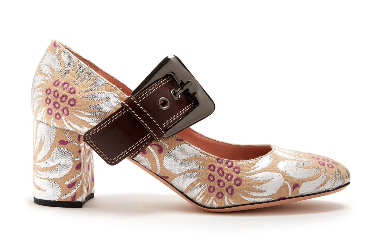 Mary-Jane Floral-Brocade Pumps