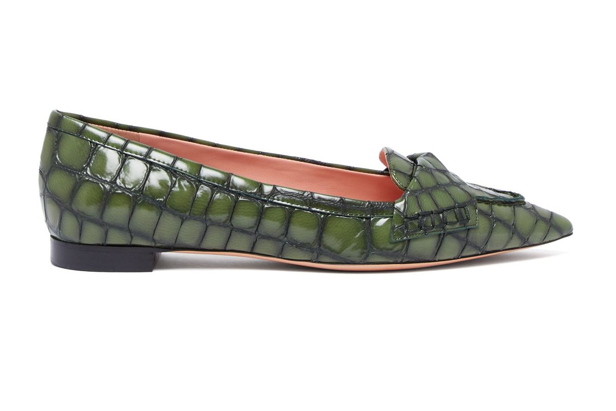 rochas point toe crocodile effect leather flats