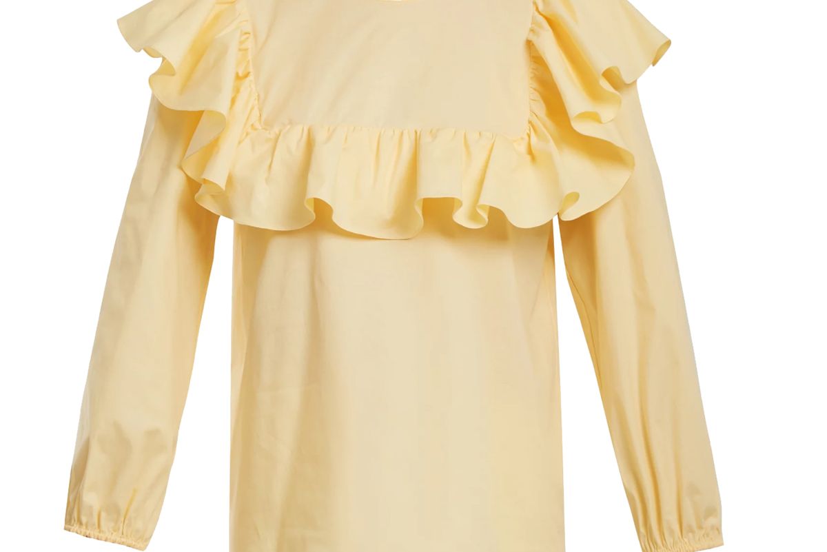 rochas round neck ruffled cotton blend top