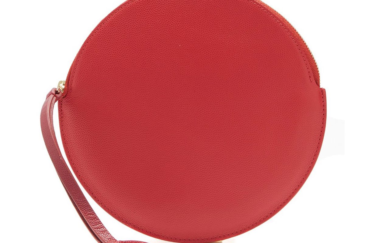 Round Grained-Leather Pouch