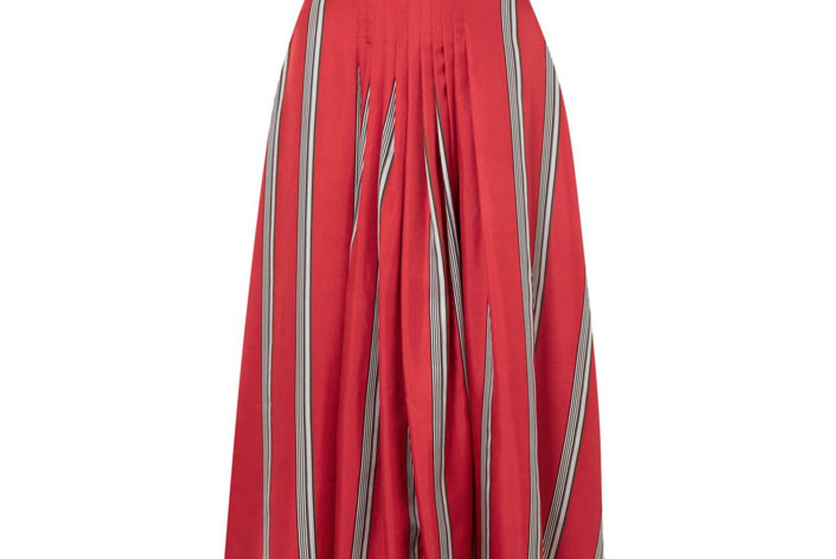 roksanda thaki pleated striped silk-twill midi skirt