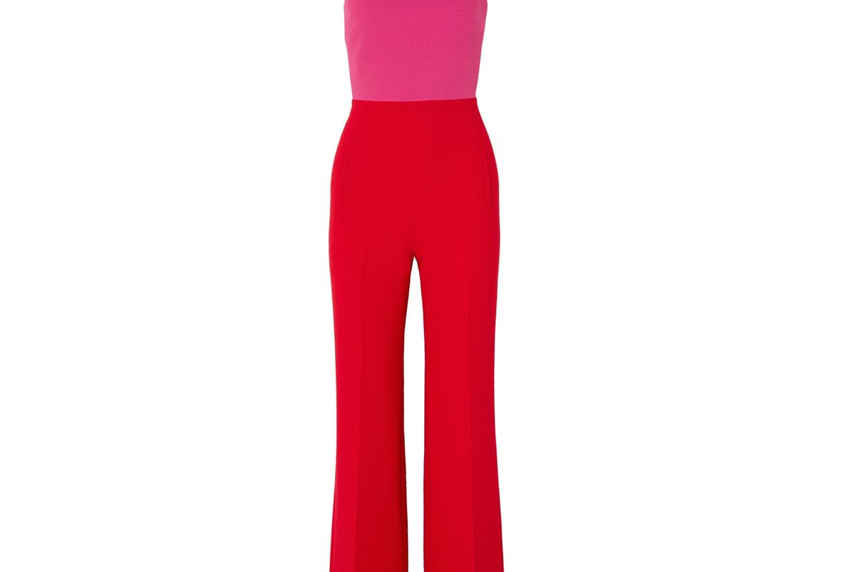 roland mouret one-shoulder two-tone wool-crepe jumpsuit