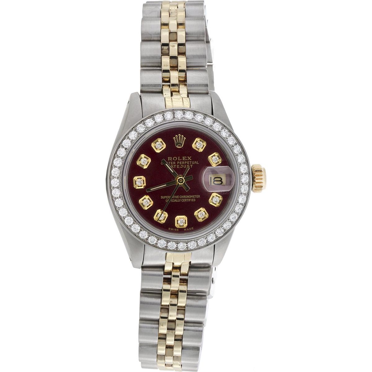rolex ladies 6917 datejust jubilee 18k gold steel diamond watch red dial