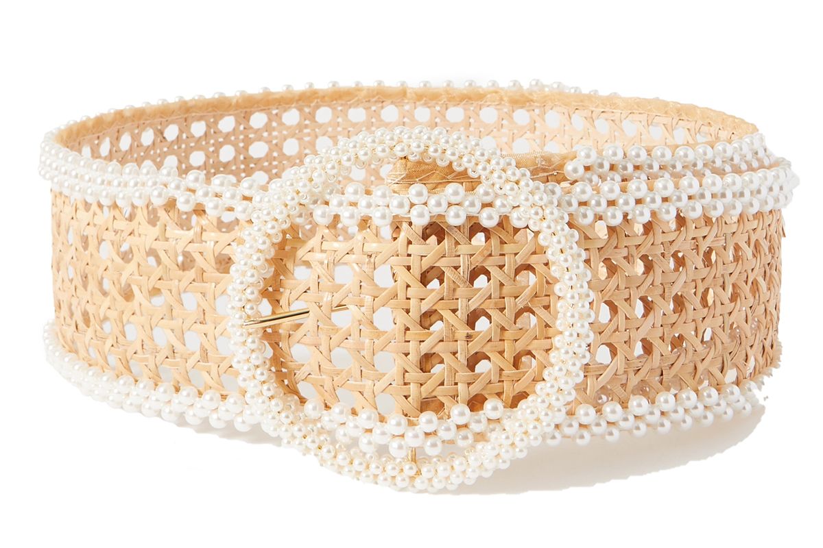 rosantica mamba fuax pearl embellished wicker waist belt