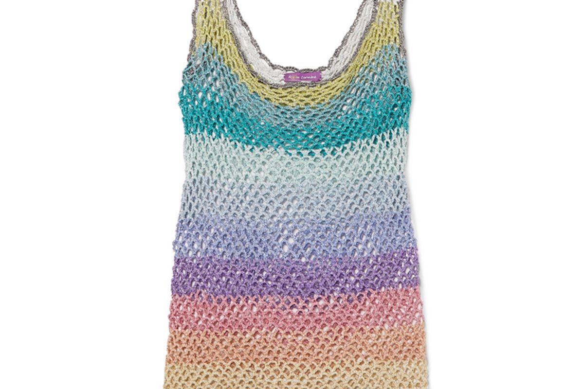 rose carmine metallic striped crochet knit tank